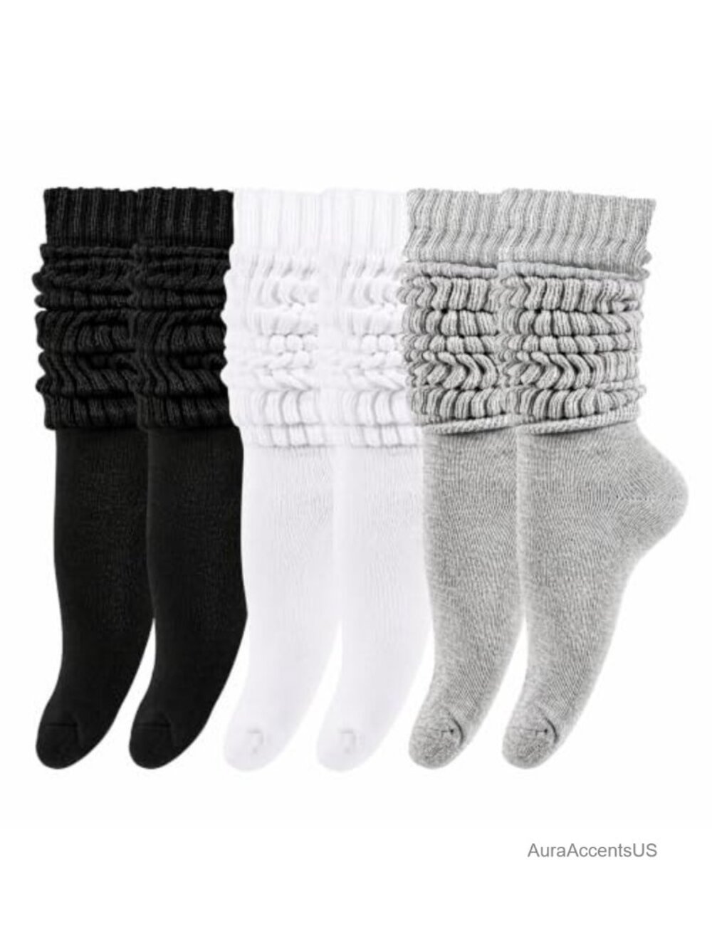 3 Pair Slouch Socks Womens Crew Mid Calf Retro Y2K Combed Cotton Blend